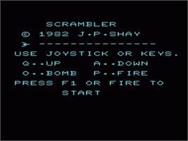 Title screen of Scrambler on the Commodore VIC-20.