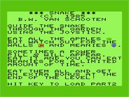 Title screen of Snake on the Commodore VIC-20.