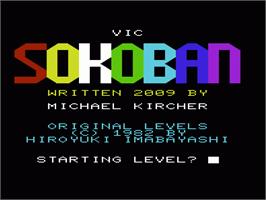 Title screen of Sokoban on the Commodore VIC-20.