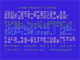 Title screen of Space Fighter on the Commodore VIC-20.