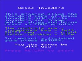 Title screen of Space Invaders on the Commodore VIC-20.