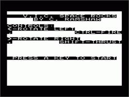 Title screen of Space Rocks on the Commodore VIC-20.