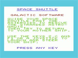 Title screen of Space Shuttle on the Commodore VIC-20.