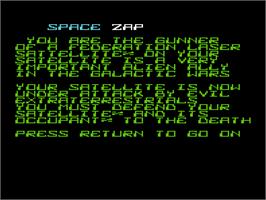Title screen of Space Zap on the Commodore VIC-20.