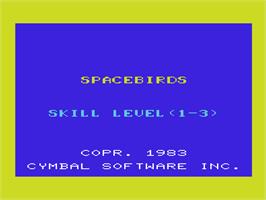 Title screen of Spacebirds on the Commodore VIC-20.