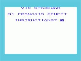 Title screen of Spacewar on the Commodore VIC-20.