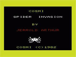 Title screen of Spider Invasion on the Commodore VIC-20.