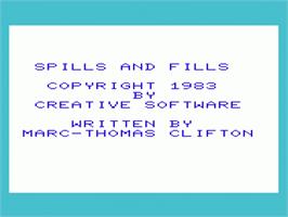 Title screen of Spills And Fills on the Commodore VIC-20.