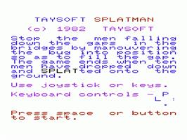 Title screen of Splatman on the Commodore VIC-20.