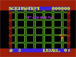 Title screen of Squish'em on the Commodore VIC-20.