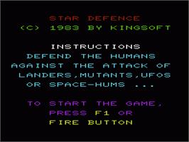 Title screen of Star Defence on the Commodore VIC-20.