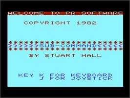 Title screen of Sub Command on the Commodore VIC-20.