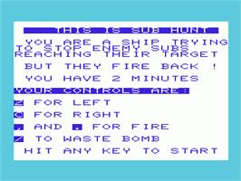 Title screen of Sub Hunt on the Commodore VIC-20.