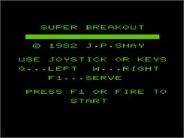 Title screen of Super Breakout on the Commodore VIC-20.