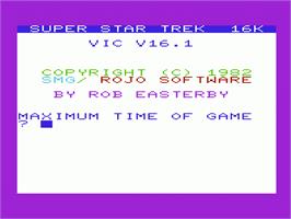Title screen of Super Star Trek on the Commodore VIC-20.