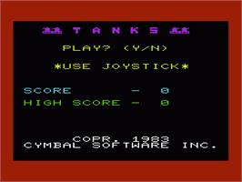 Title screen of Tanks on the Commodore VIC-20.