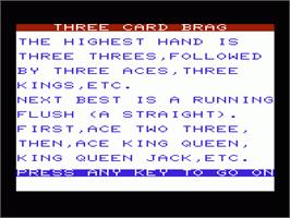 Title screen of Three Card Brag on the Commodore VIC-20.
