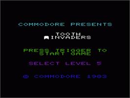 Title screen of Tooth Invaders on the Commodore VIC-20.