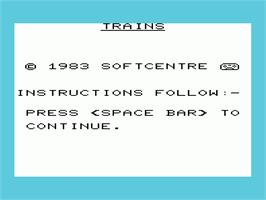 Title screen of Trains on the Commodore VIC-20.