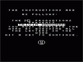 Title screen of Trivia Hangman on the Commodore VIC-20.