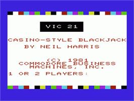 Title screen of Vic 21 - Casino Style Blackjack on the Commodore VIC-20.