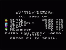 Title screen of Video Vermin on the Commodore VIC-20.