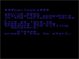 Title screen of Warlock on the Commodore VIC-20.