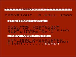 Title screen of Whodunnit on the Commodore VIC-20.