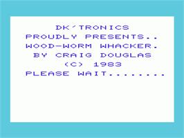 Title screen of Woodworm Whacker on the Commodore VIC-20.
