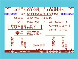 Title screen of Xerus on the Commodore VIC-20.