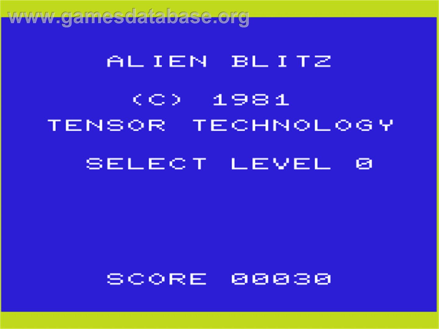 Alien Blitz - Commodore VIC-20 - Artwork - Title Screen