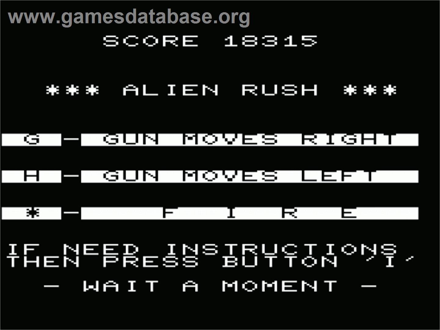 Alien Rush - Commodore VIC-20 - Artwork - Title Screen