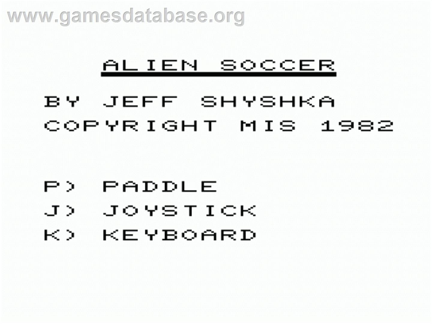 Alien Soccer - Commodore VIC-20 - Artwork - Title Screen