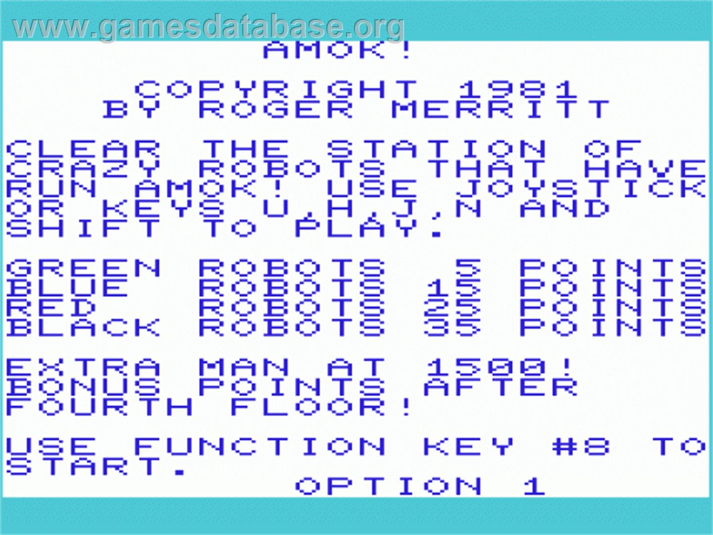 Amok - Commodore VIC-20 - Artwork - Title Screen