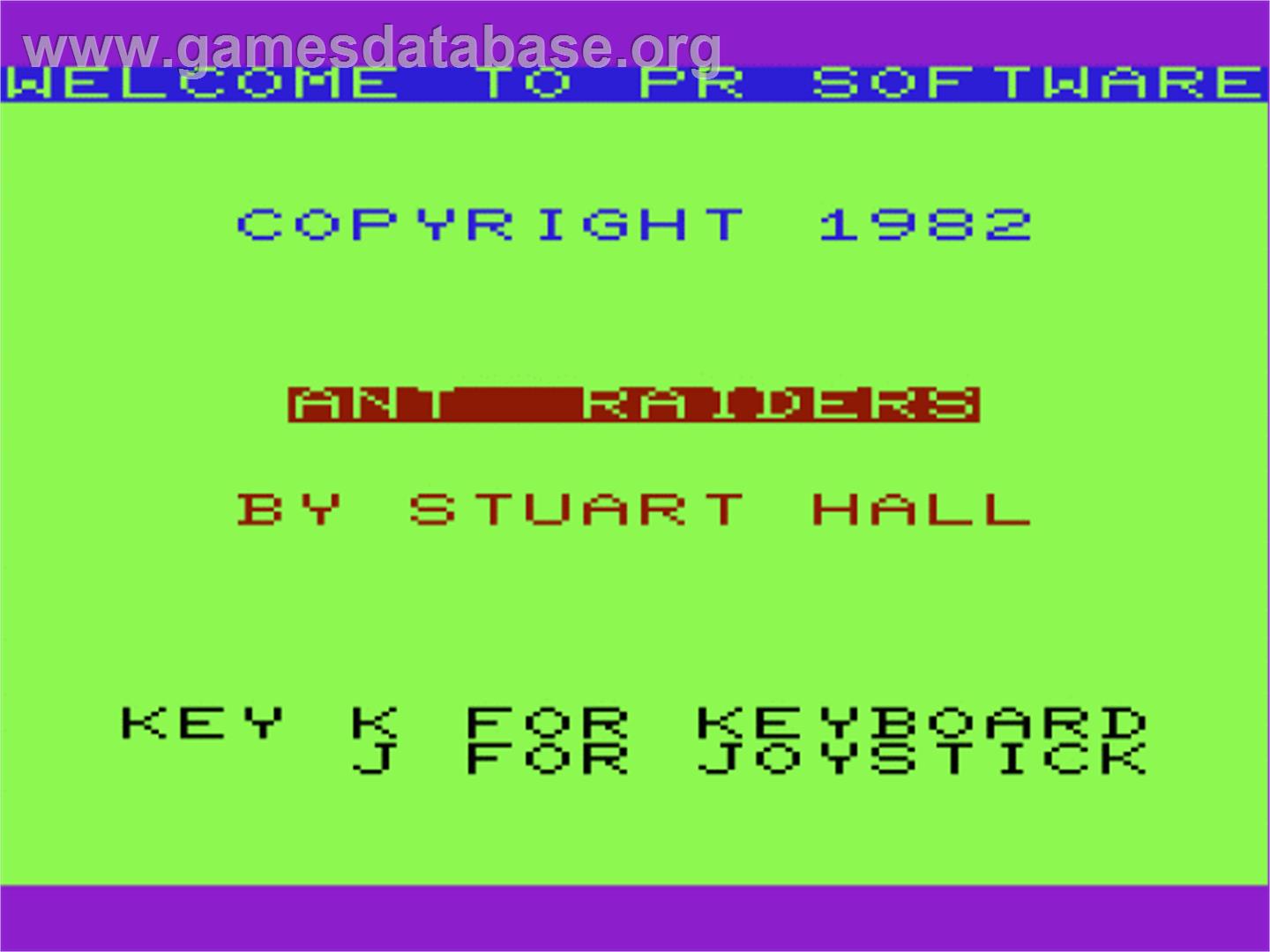 Ant Raiders - Commodore VIC-20 - Artwork - Title Screen