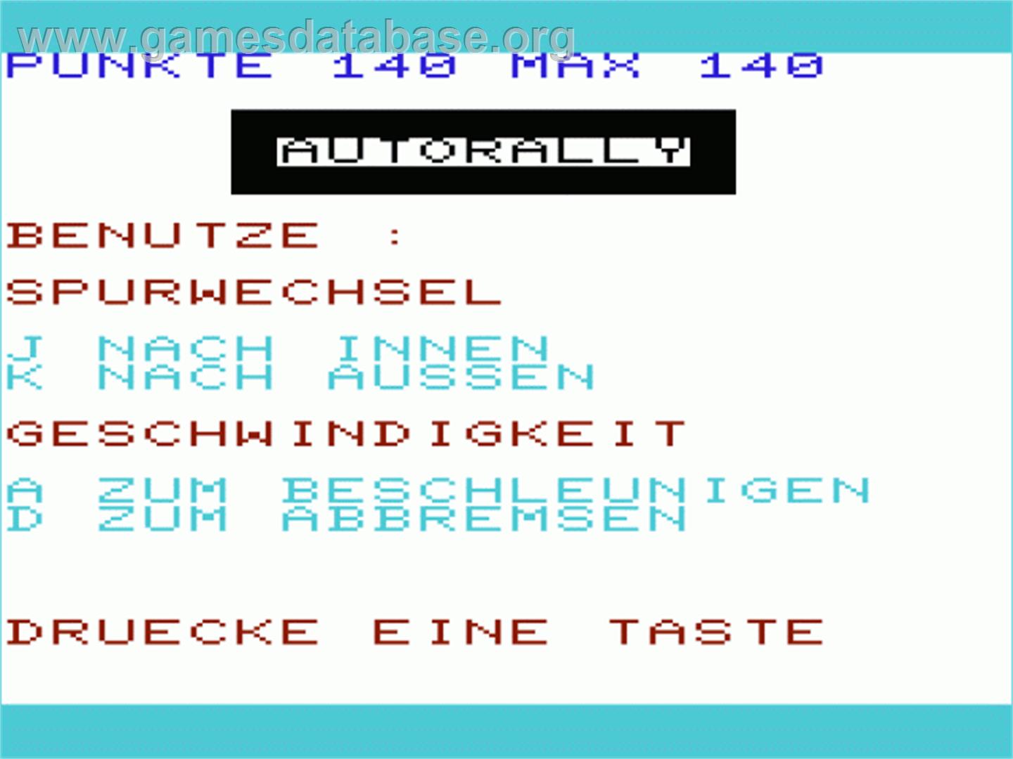 Auto-rallye - Commodore VIC-20 - Artwork - Title Screen