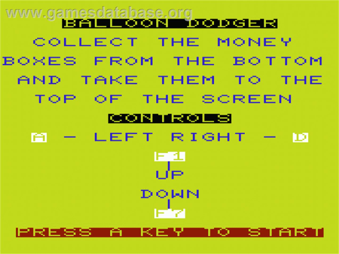 Balloon Dodger - Commodore VIC-20 - Artwork - Title Screen