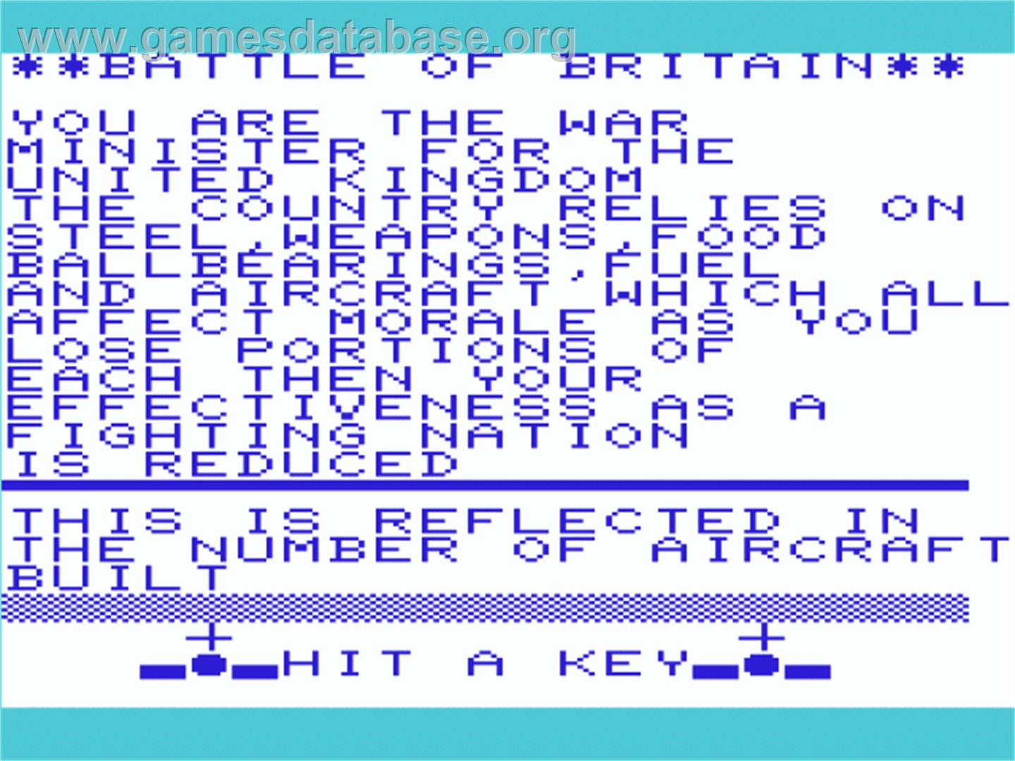 Battle Of Britain - Commodore VIC-20 - Artwork - Title Screen
