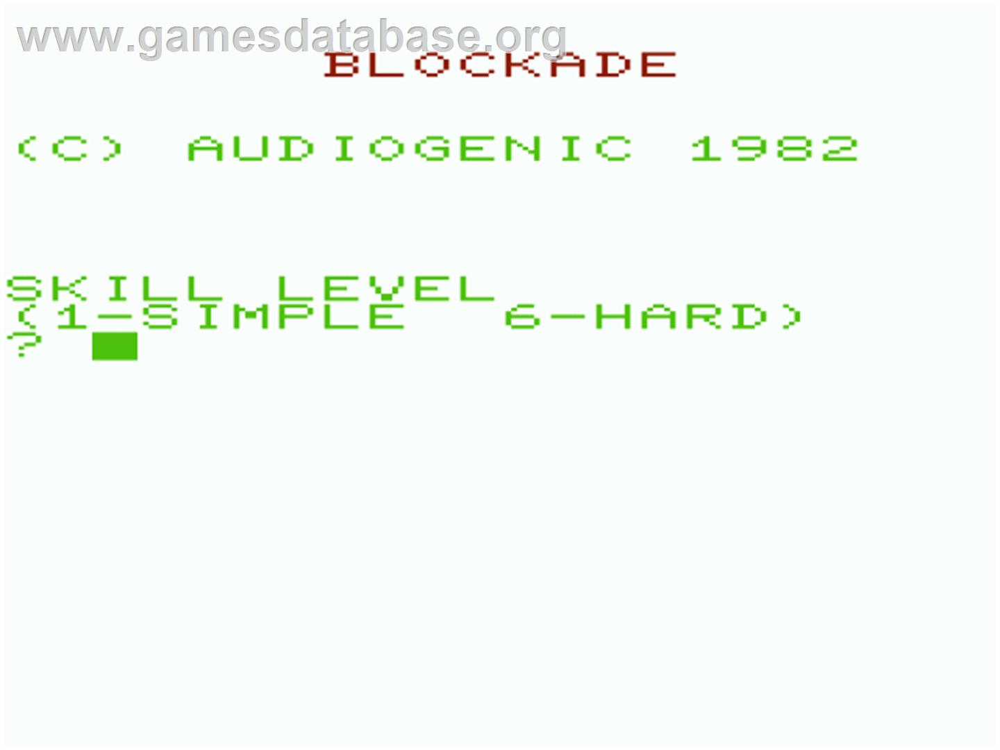 Blockade - Commodore VIC-20 - Artwork - Title Screen