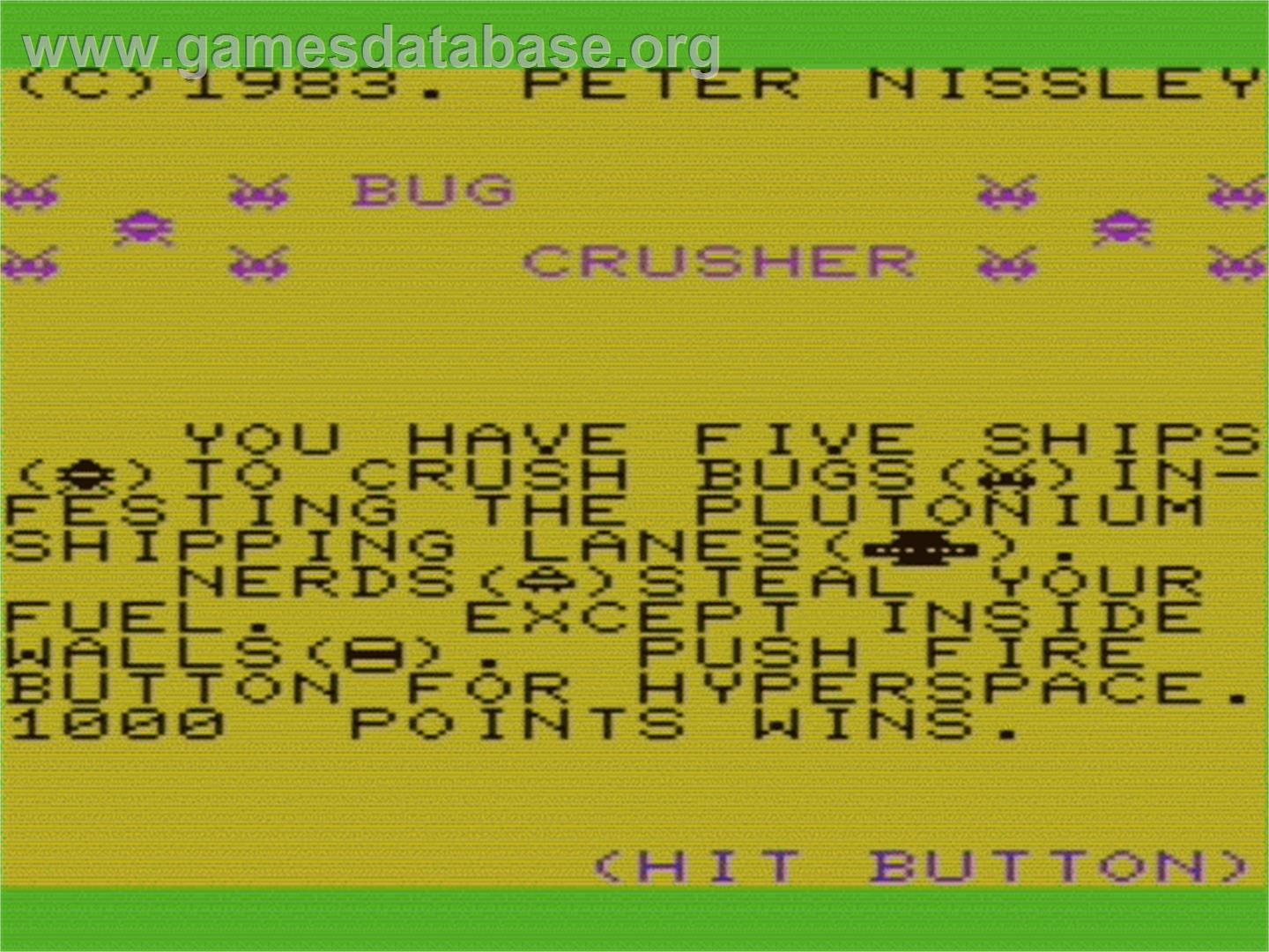 Bug Crusher - Commodore VIC-20 - Artwork - Title Screen