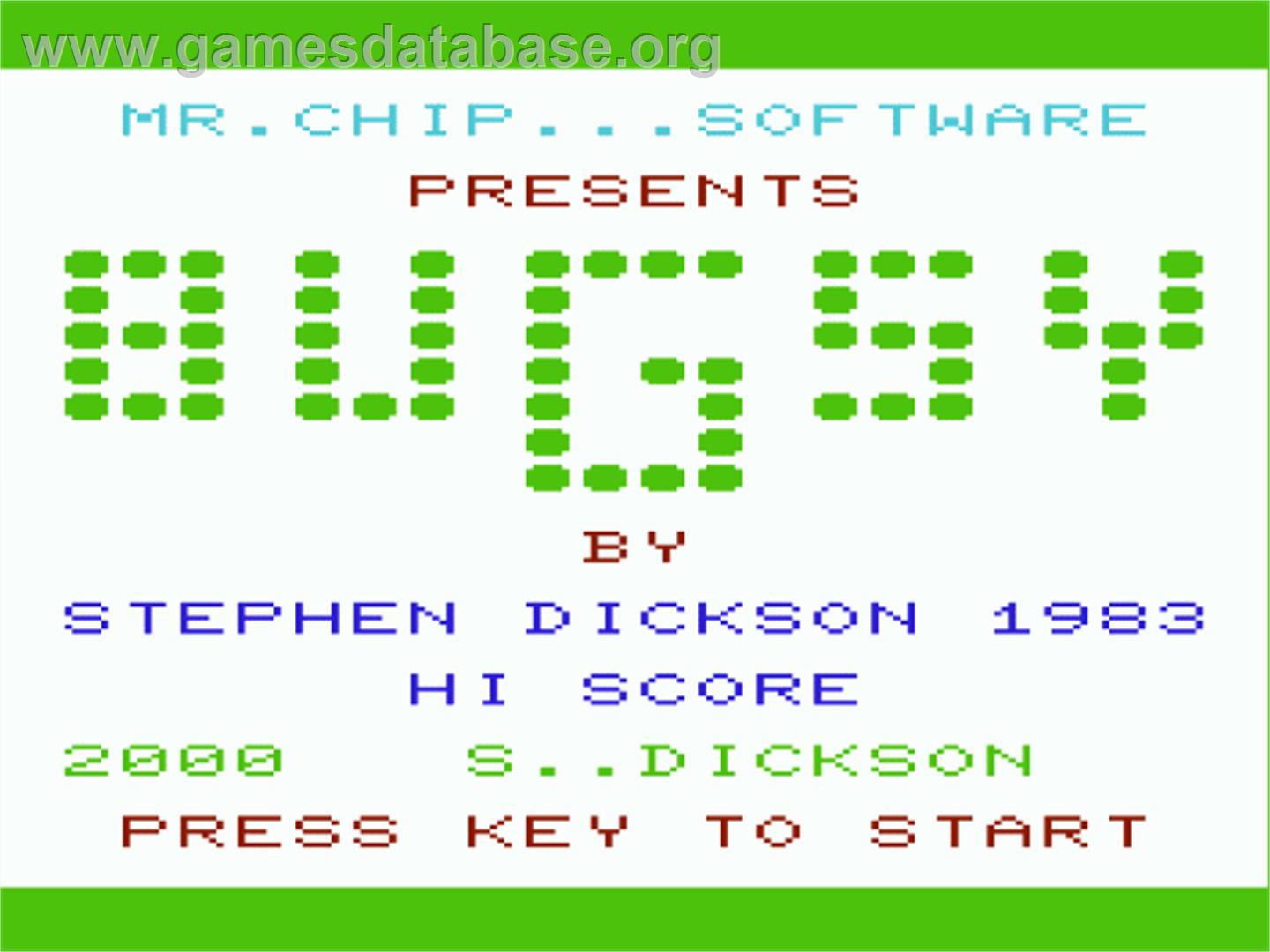 Bugsy - Commodore VIC-20 - Artwork - Title Screen