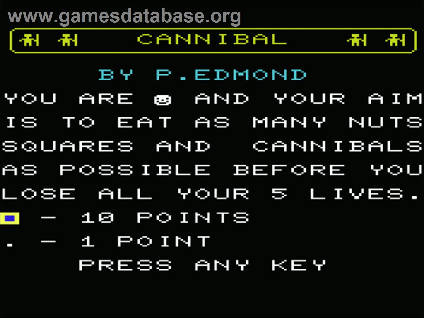 Cannibal - Commodore VIC-20 - Artwork - Title Screen