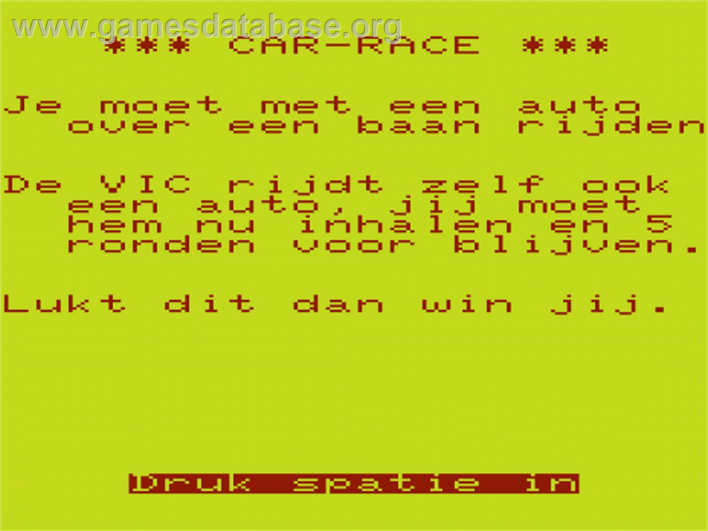 Car Race - Commodore VIC-20 - Artwork - Title Screen