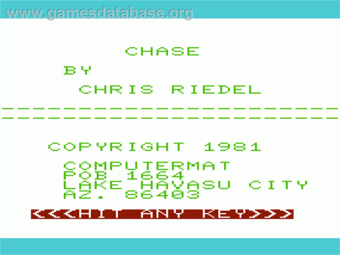 Chase - Commodore VIC-20 - Artwork - Title Screen