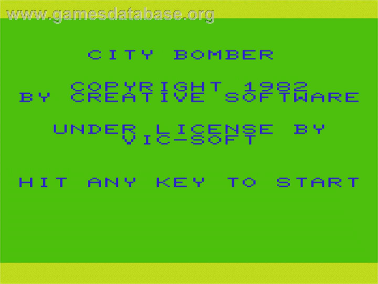 City Bomber - Commodore VIC-20 - Artwork - Title Screen