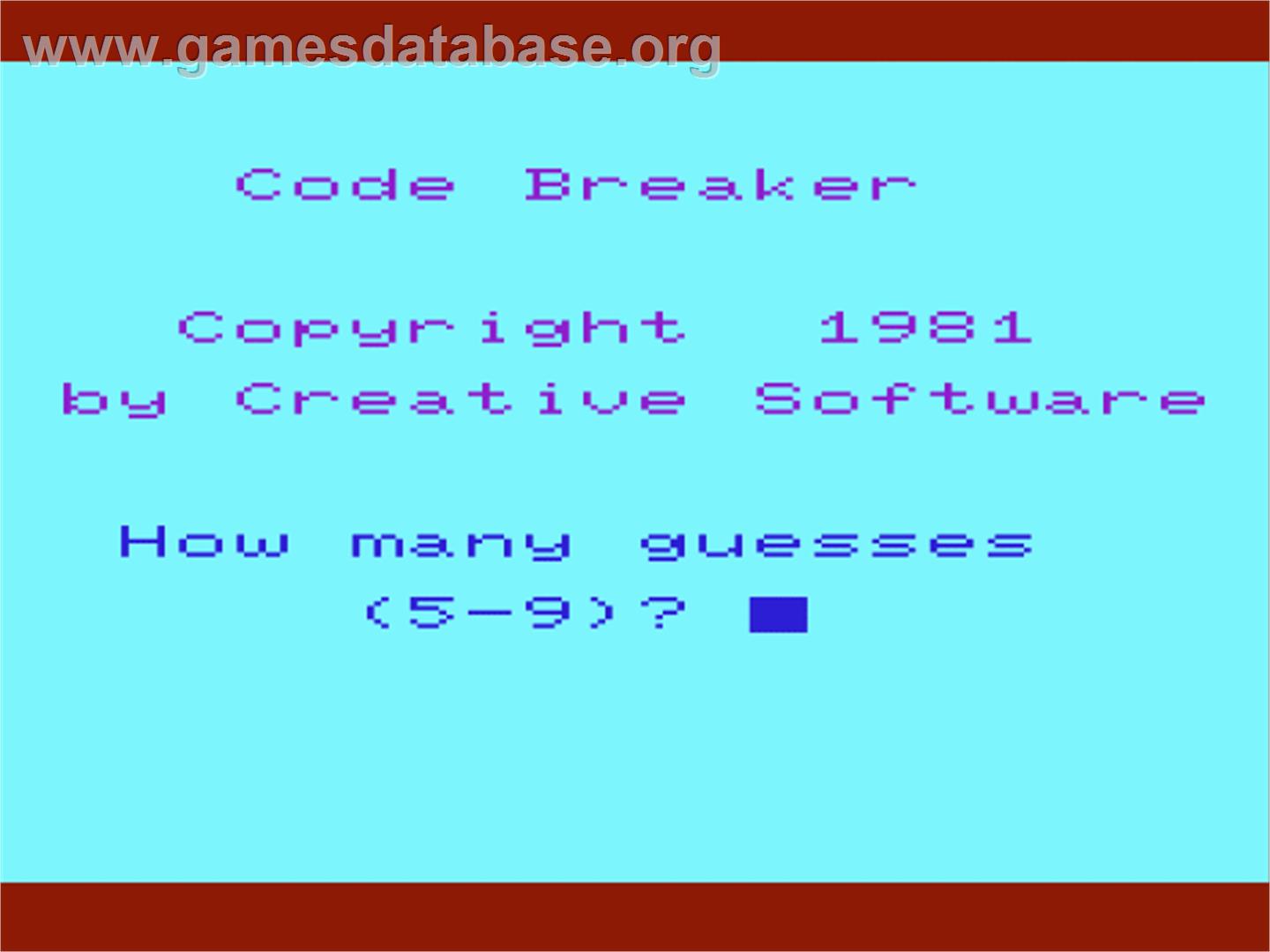 Code Breaker - Commodore VIC-20 - Artwork - Title Screen