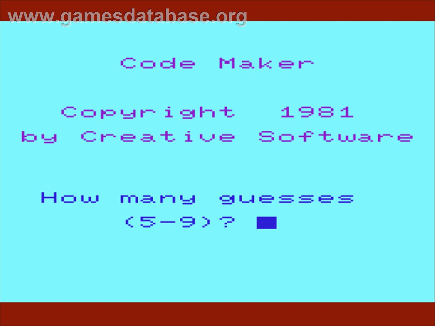 Code Maker - Commodore VIC-20 - Artwork - Title Screen