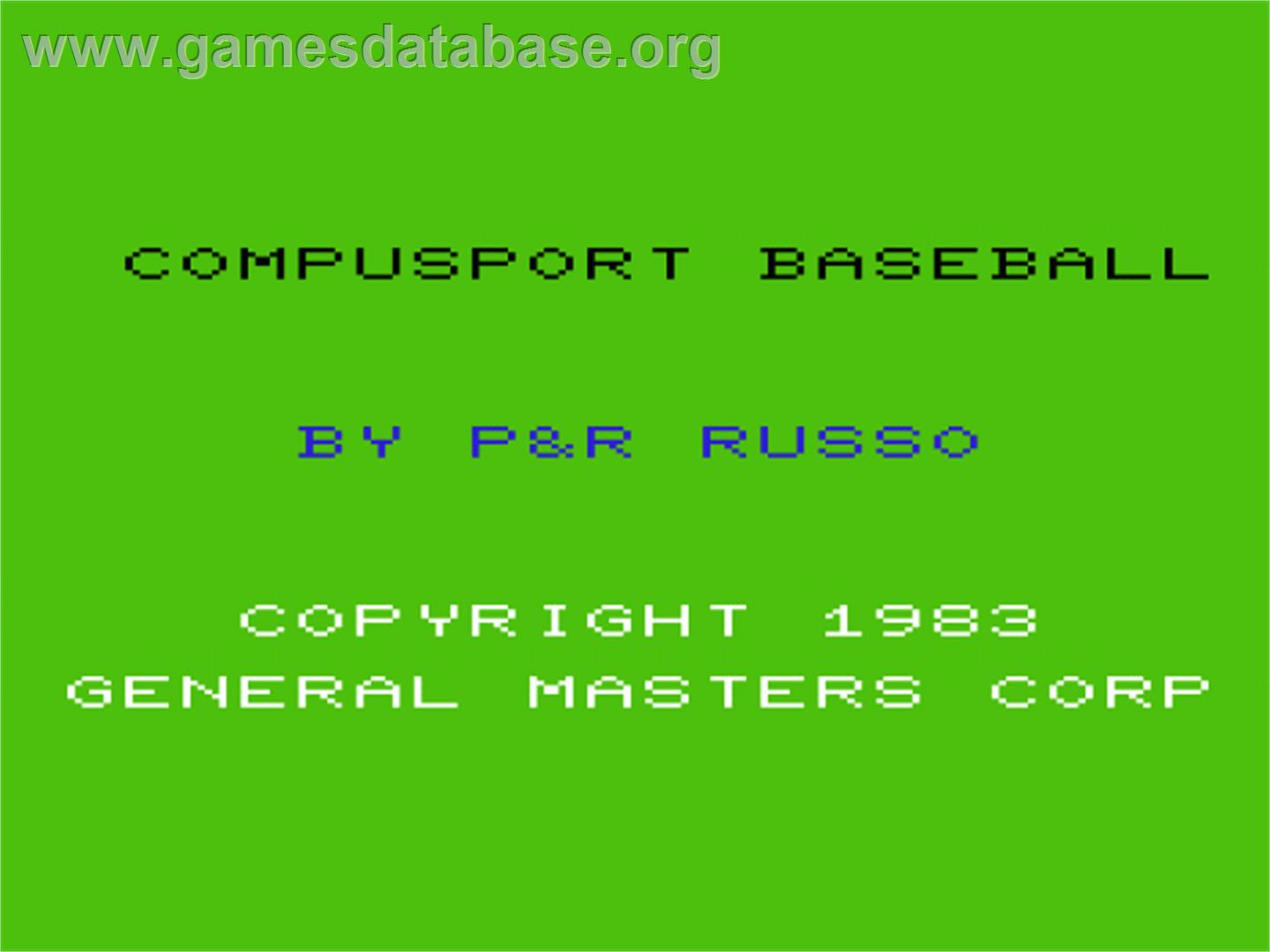 Compusport Baseball - Commodore VIC-20 - Artwork - Title Screen