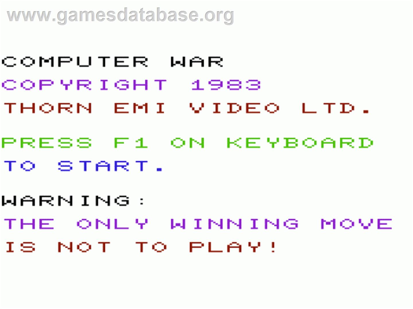 Computer War - Commodore VIC-20 - Artwork - Title Screen