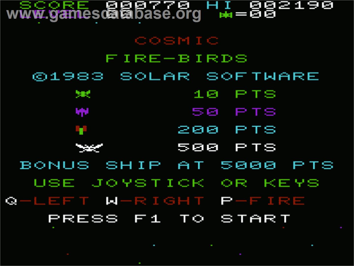 Cosmic Firebirds - Commodore VIC-20 - Artwork - Title Screen